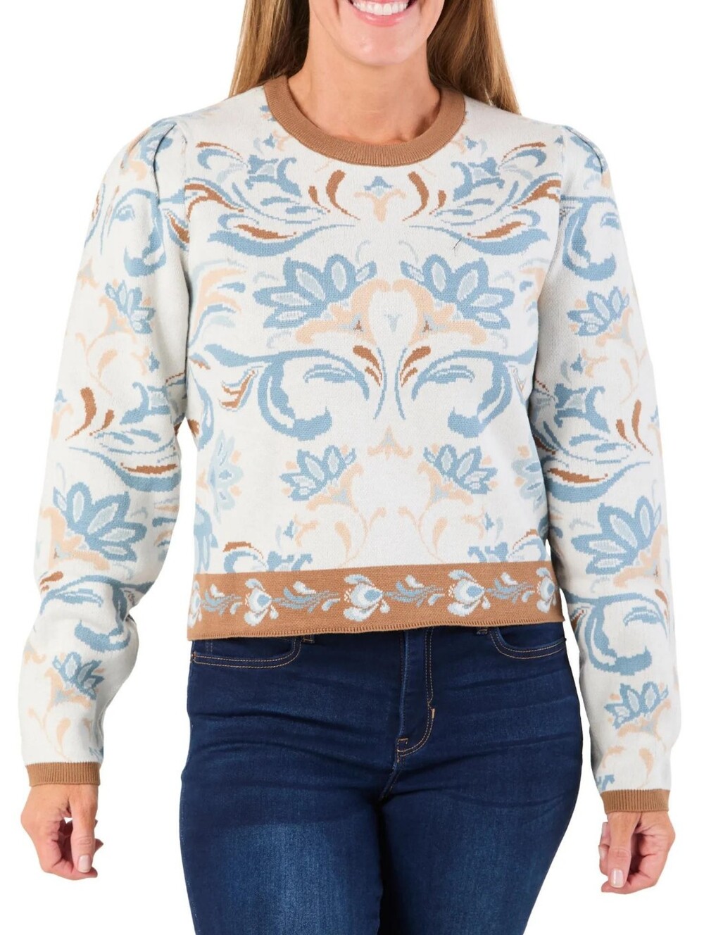 NWT "NVLT" Floral Crew Neck Sweater Woman's Size Large